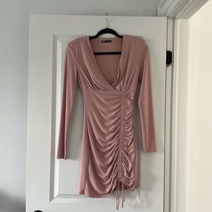 Pale pink draped Zara long sleeve dress